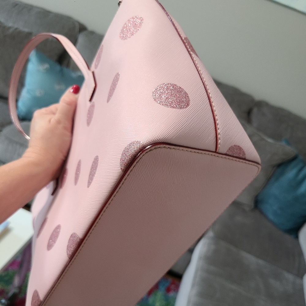 NWT - Kate Spade - Hani, Haven Lane Glitter Pink Polka Dot Tote - Picture 8 of 16